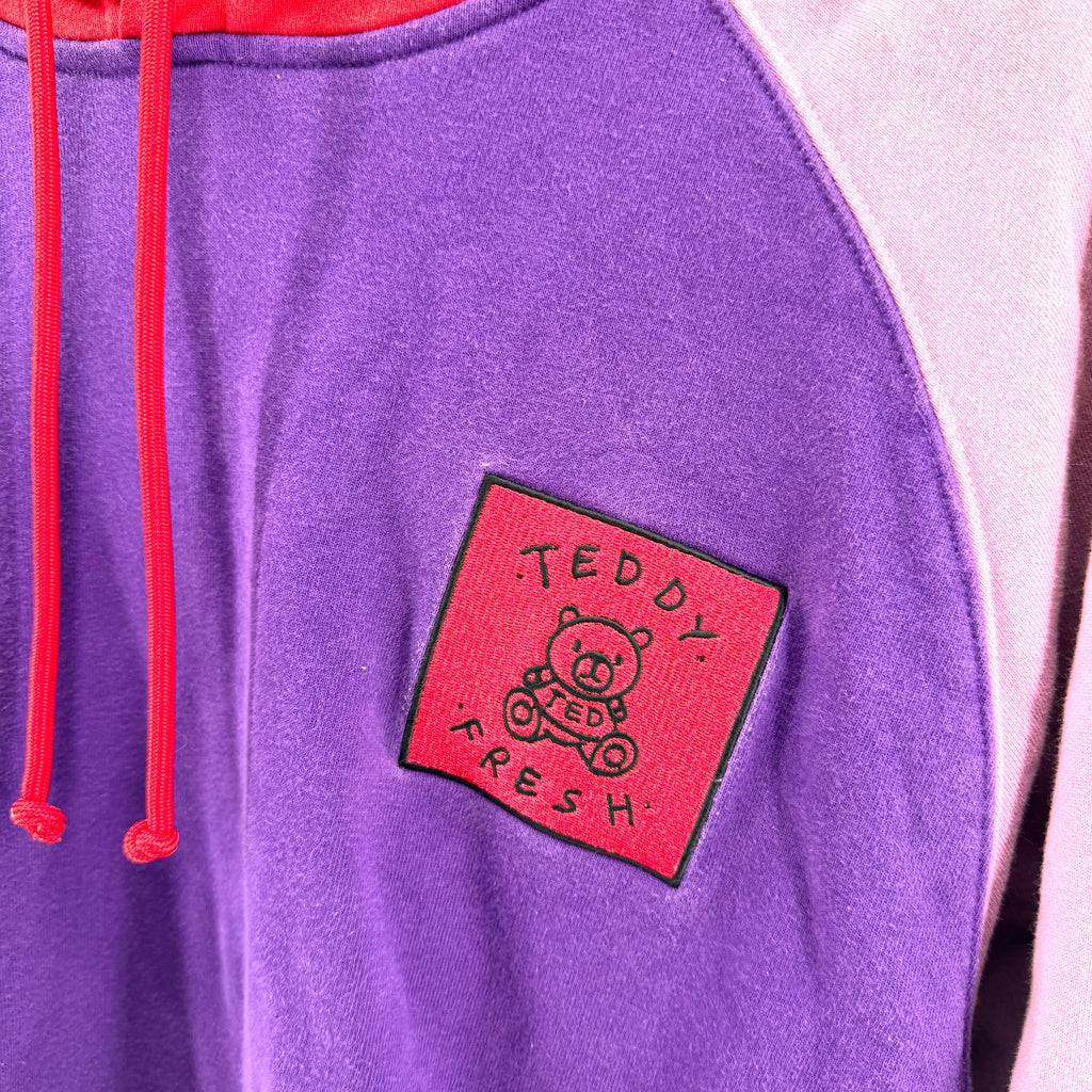 Teddy Fresh Purple Colorblock 100% Cotton Streetwear Patchwork HoodieStreet style swagger