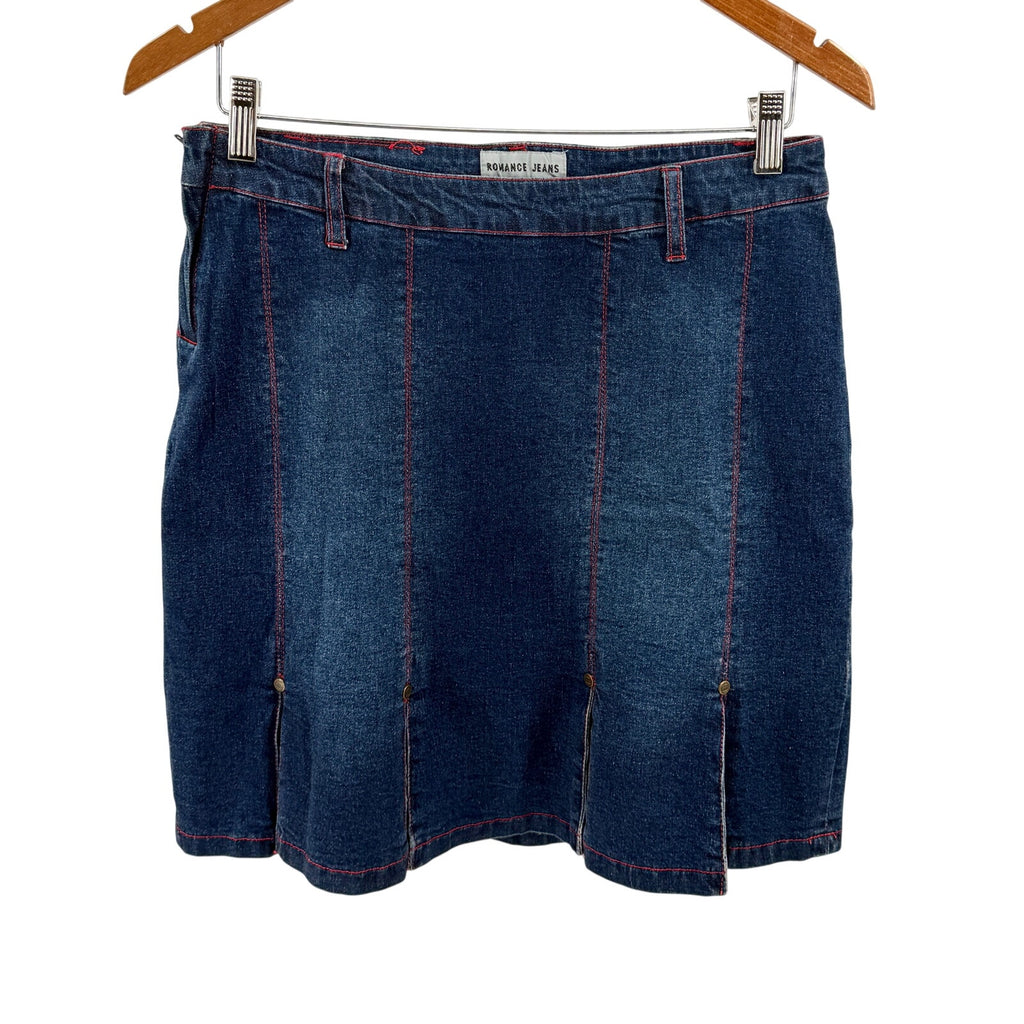 Vintage Y2K Romance Jeans Blue Pleated Slit Denim Mini Skirt