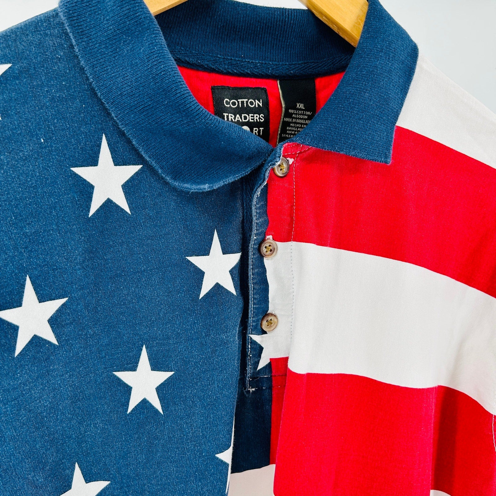 Vintage 90s Cotton Traders Sport USA American Flag 100% Cotton Polo Shirt