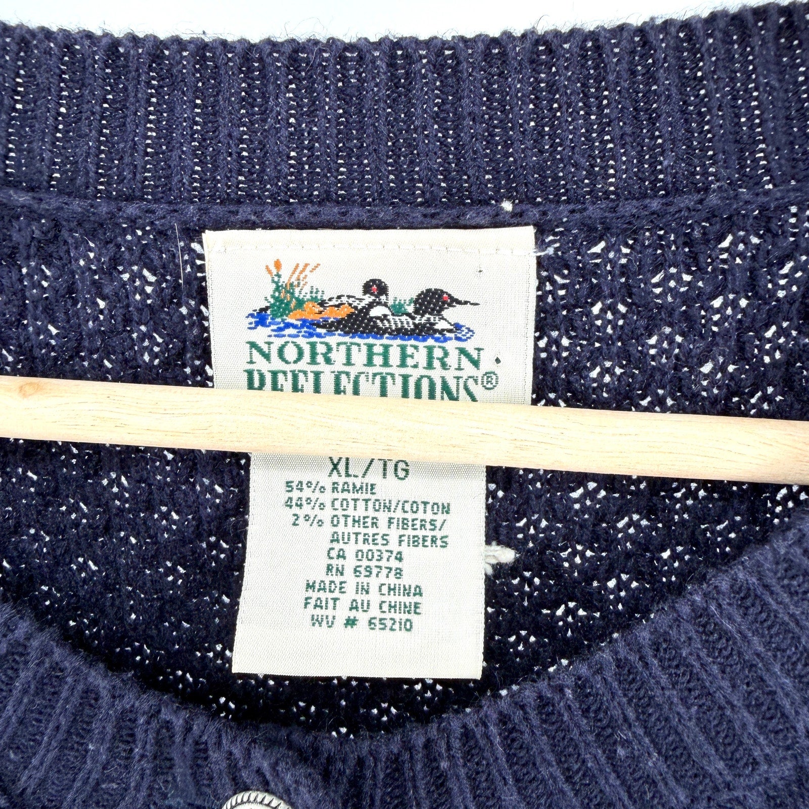 Vintage 90s Northern Reflections Navy Blue Fair Isle Reindeer Cardigan Sweater