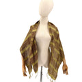 Olive Green Red Striped 100% Raw Silk Fringed Artisan Scarf Wrap