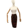 Vintage 90s Janine Black Red Ornate Baroque Floral Velvet Pencil Skirt