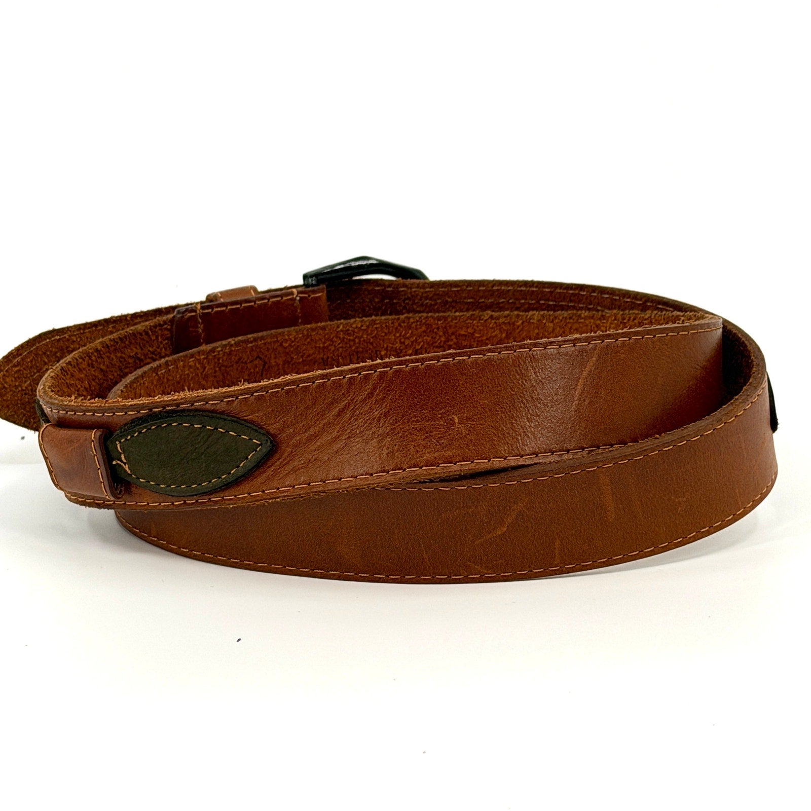 Vintage 90s Brown Genuine Leather Contrast Forest Green Trim Belt