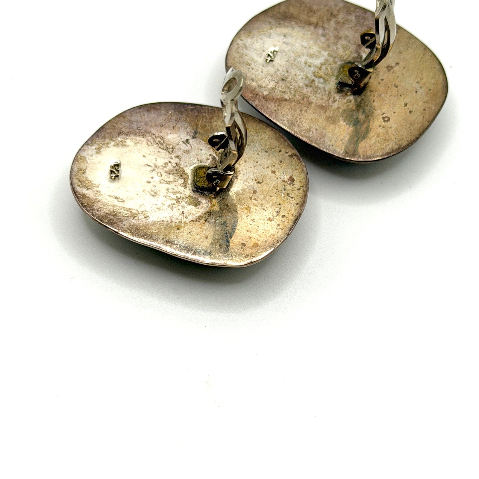 Vintage 90s Seafoam Green Sterling Silver Stamped Modernist Clip On Earrings