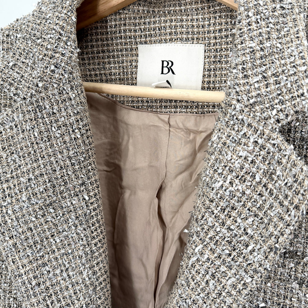 Banana Republic Beige Silver Metallic Tweed Blazer Pant Suit