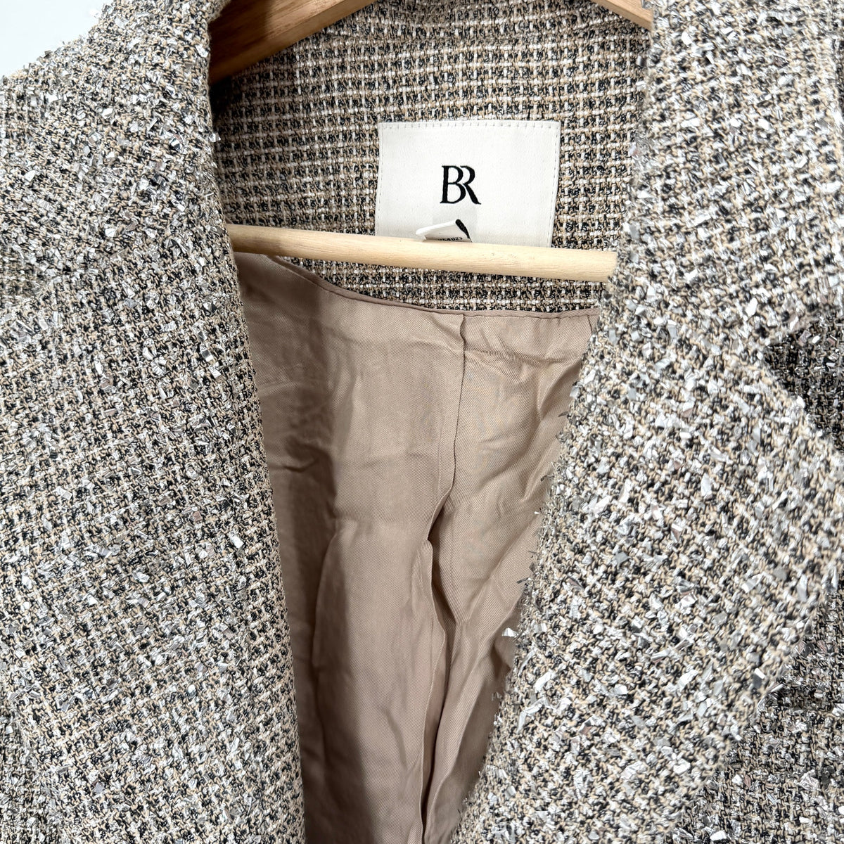 Banana Republic Beige Silver Metallic Tweed Blazer Pant Suit