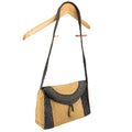 Vintage 80s Tan Blue Woven Straw Stripe Flap Shoulder Bag Purse