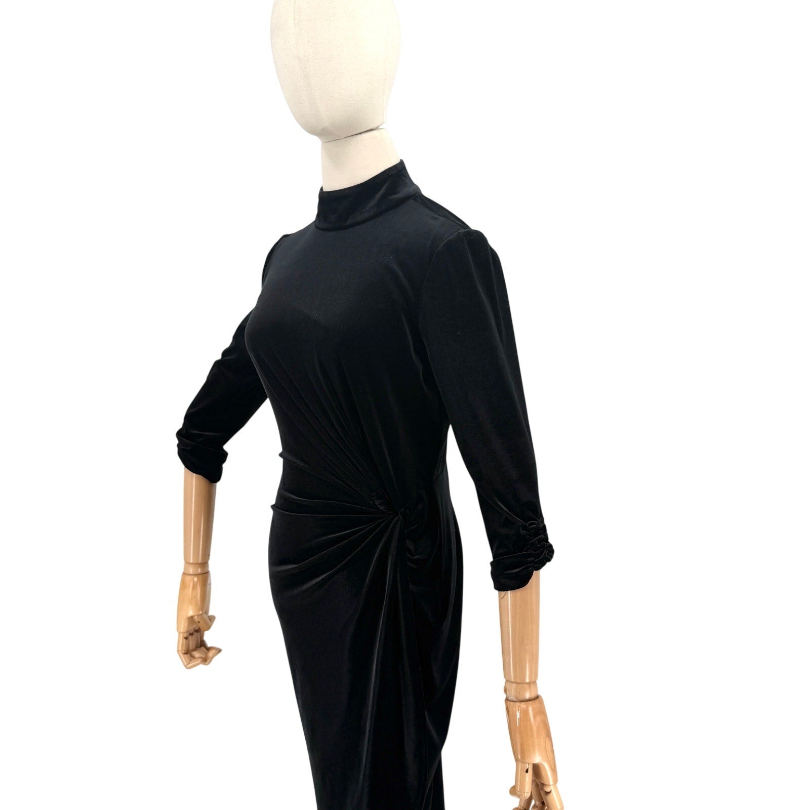 Alex Marie Black Velvet Mock Neck Wrap Style Bodycon Dress
