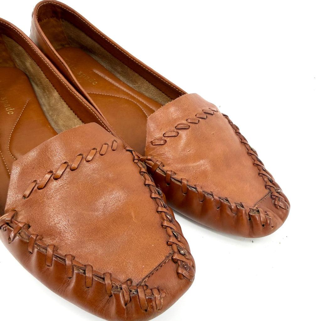 Kate Spade Brown Genuine Leather Whipstitch Moccasin Slip On Loafers