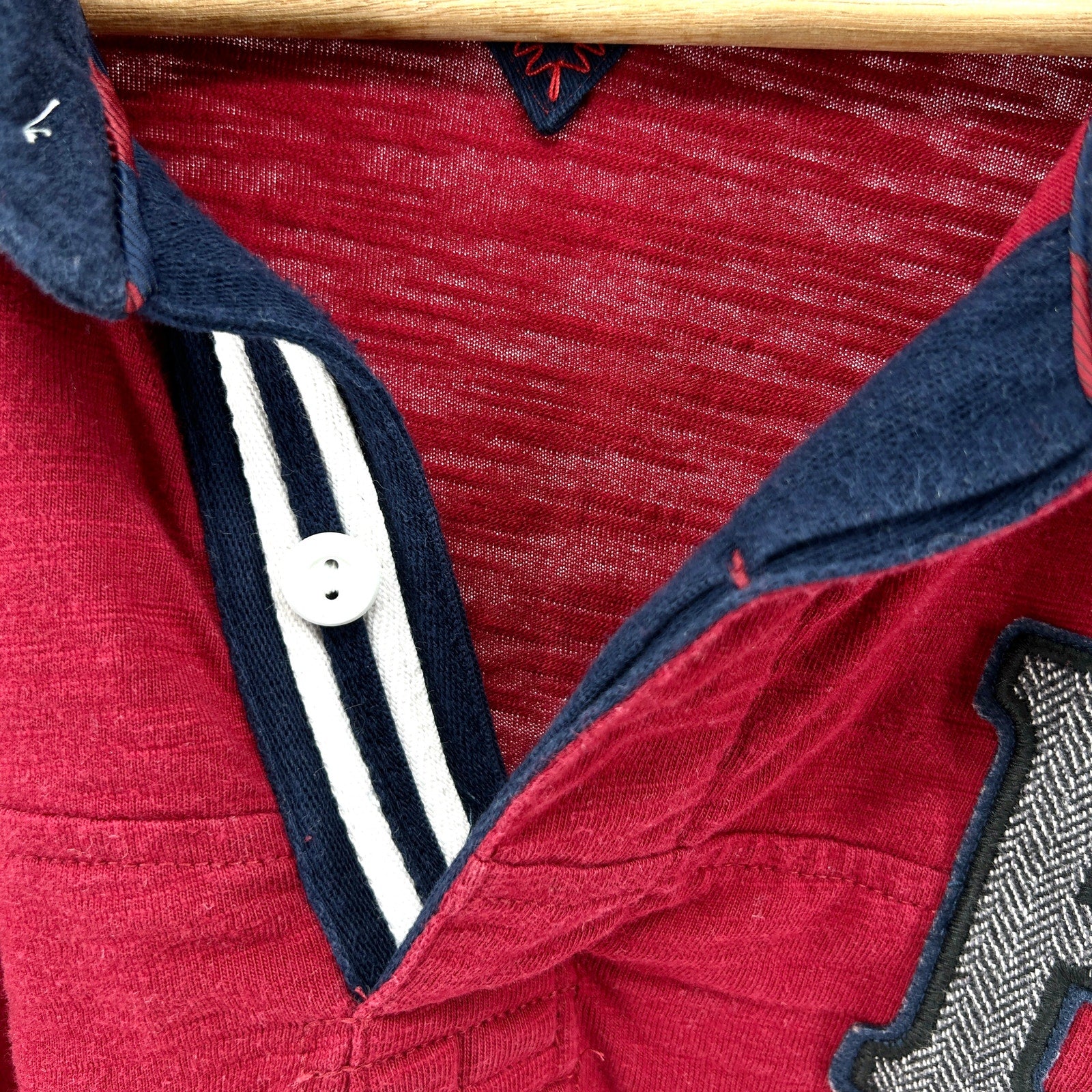 Tommy Hilfiger Red Navy White Rugby Polo Shirt Elbow Patches