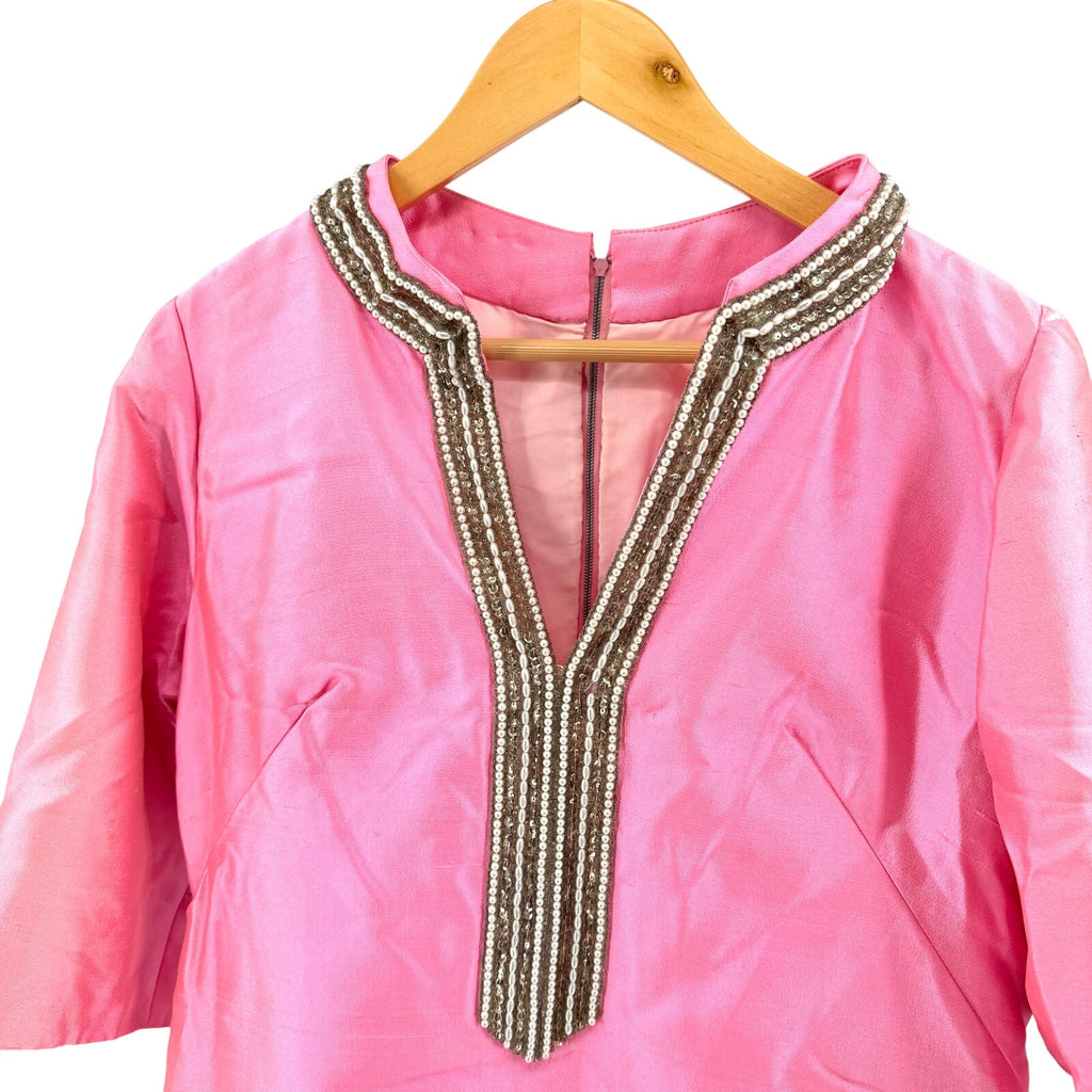 Vintage 60s Beaded Faux Pearl Iridescent Tunic Shift Dress