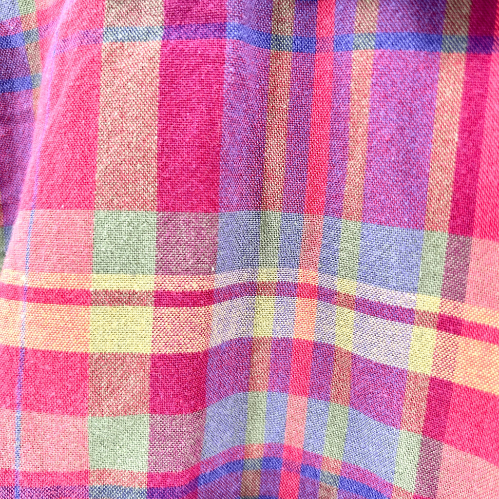 Vintage 90s Eddie Bauer Red Purple Plaid 100% Cotton Camp Shirt