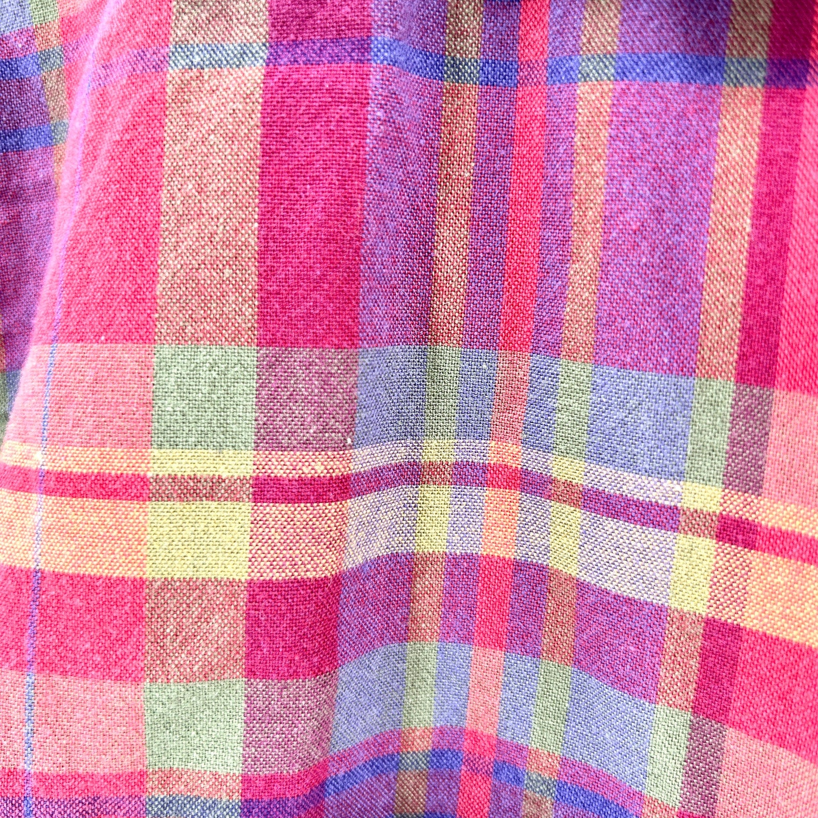 Vintage 90s Eddie Bauer Red Purple Plaid 100% Cotton Camp Shirt
