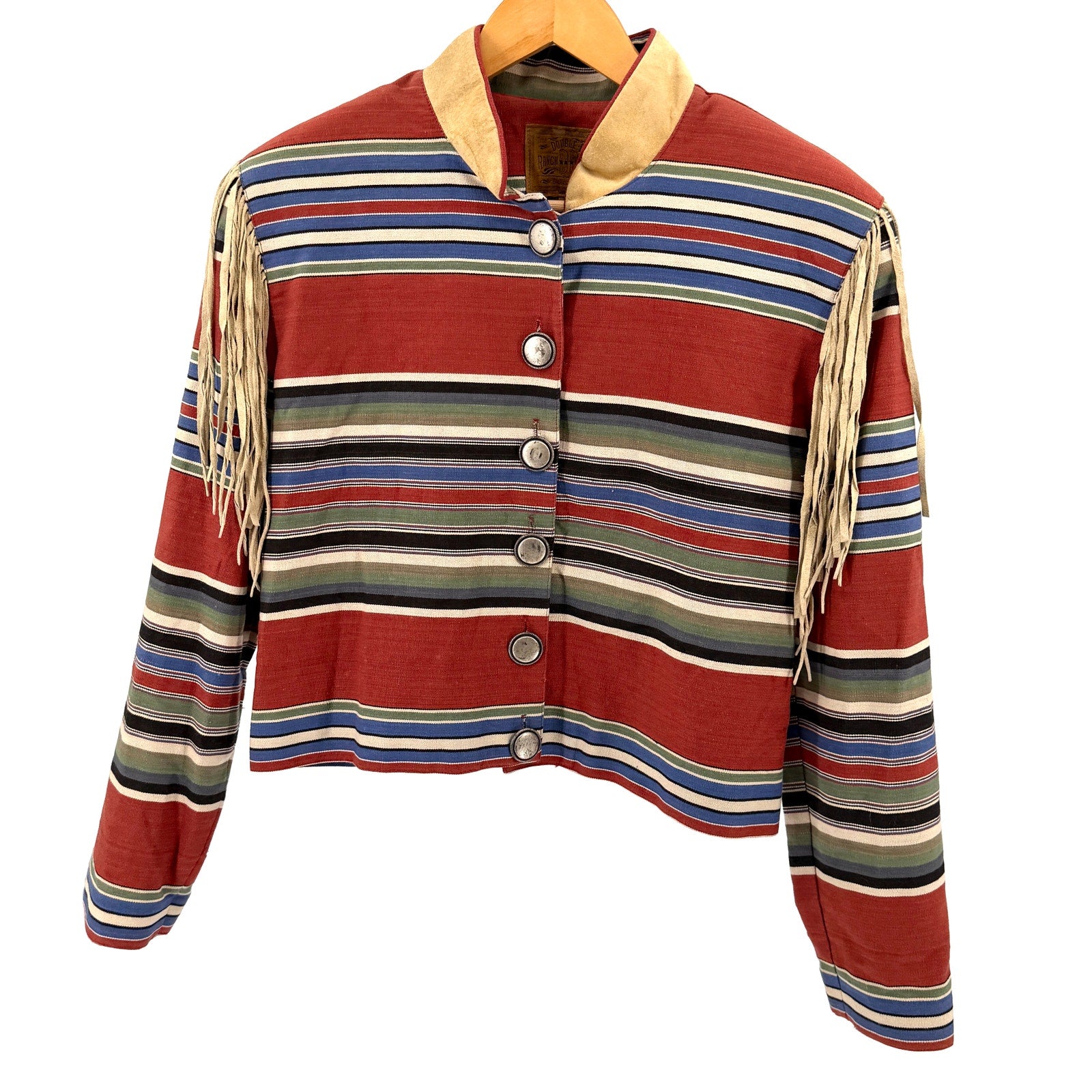 Vintage 90s Double D Ranchwear Multi 100% Cotton Western Suede Fringe Jacket