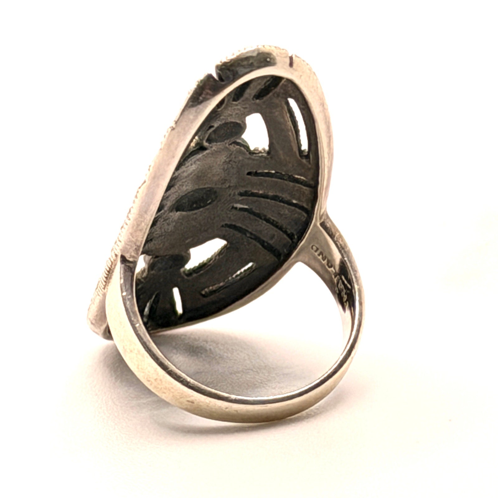 Vintage 90s NF Silver 14K Gold Marcasite Art Deco Elongated Shield Ring