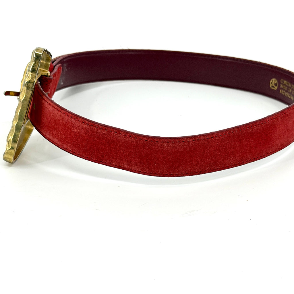 Vintage 90s Red Genuine Suede Rhinestone Buckle Statement Belt