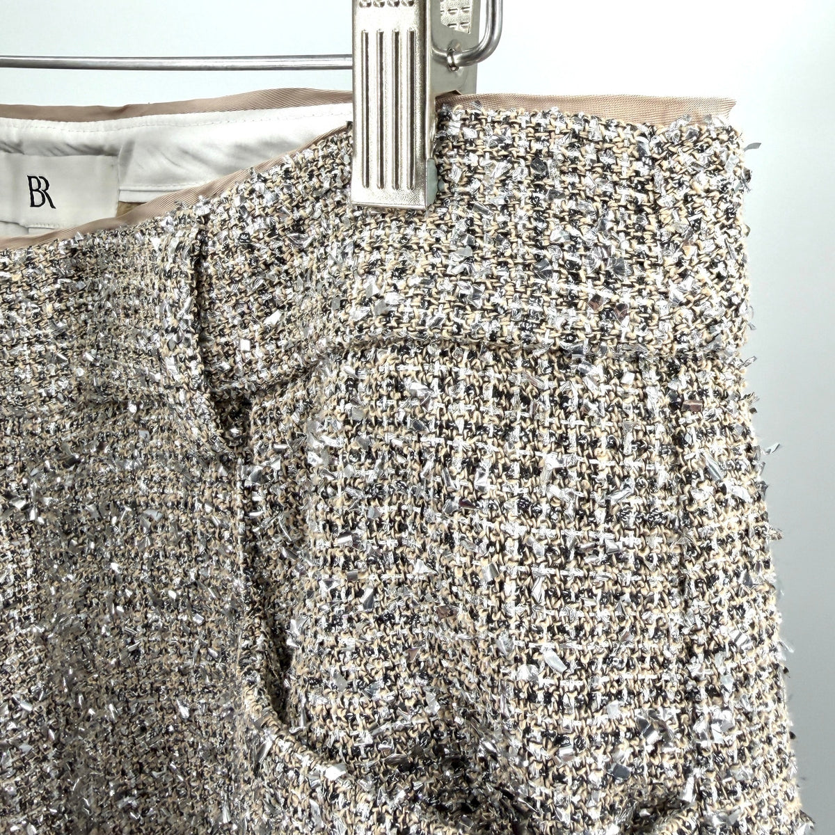 Banana Republic Beige Silver Metallic Tweed Blazer Pant Suit
