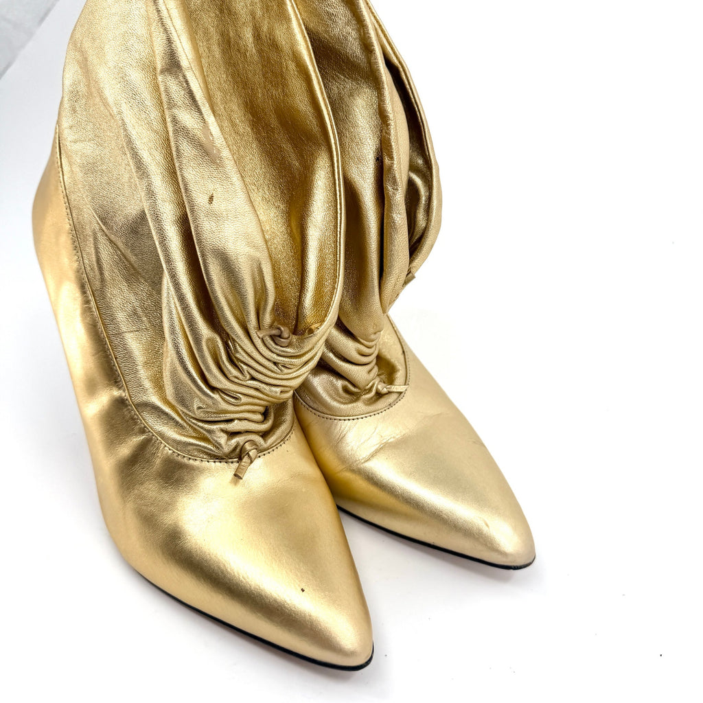 Report Signature Gold Genuine Leather Slouchy Pointed Toe Glam Heel Booties