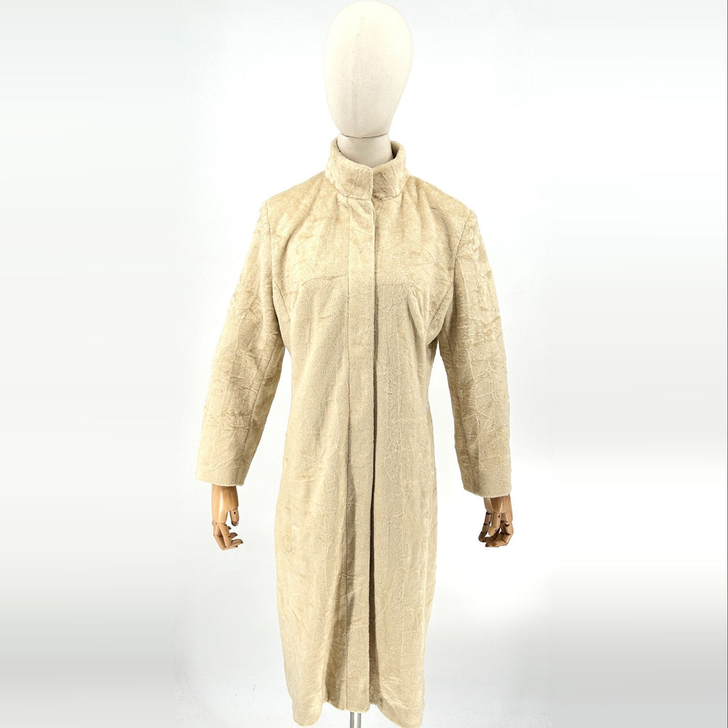 Vintage 90s Alpine Studio Cream Faux Fur Longline Winter Coat