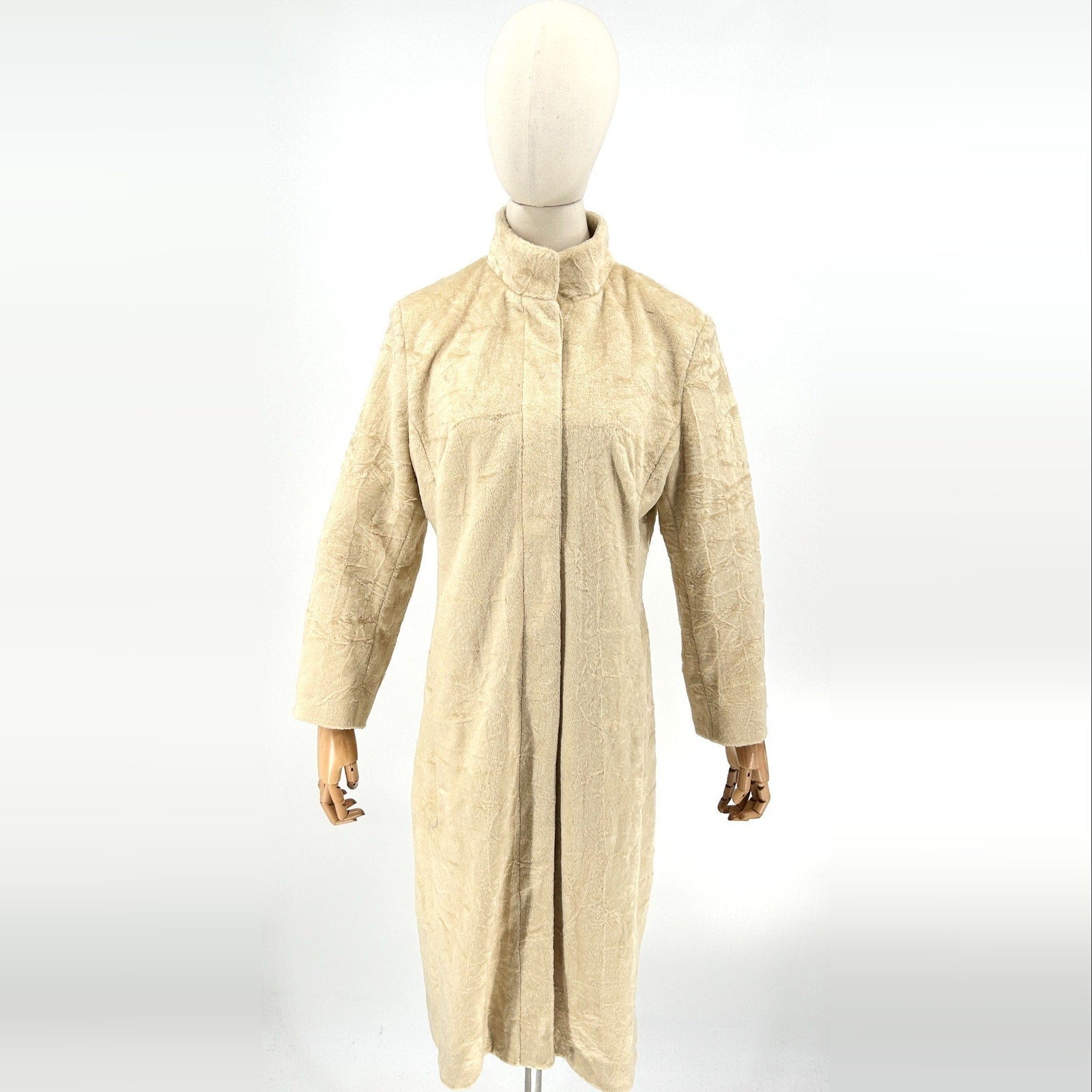 Vintage 90s Alpine Studio Cream Faux Fur Longline Winter Coat