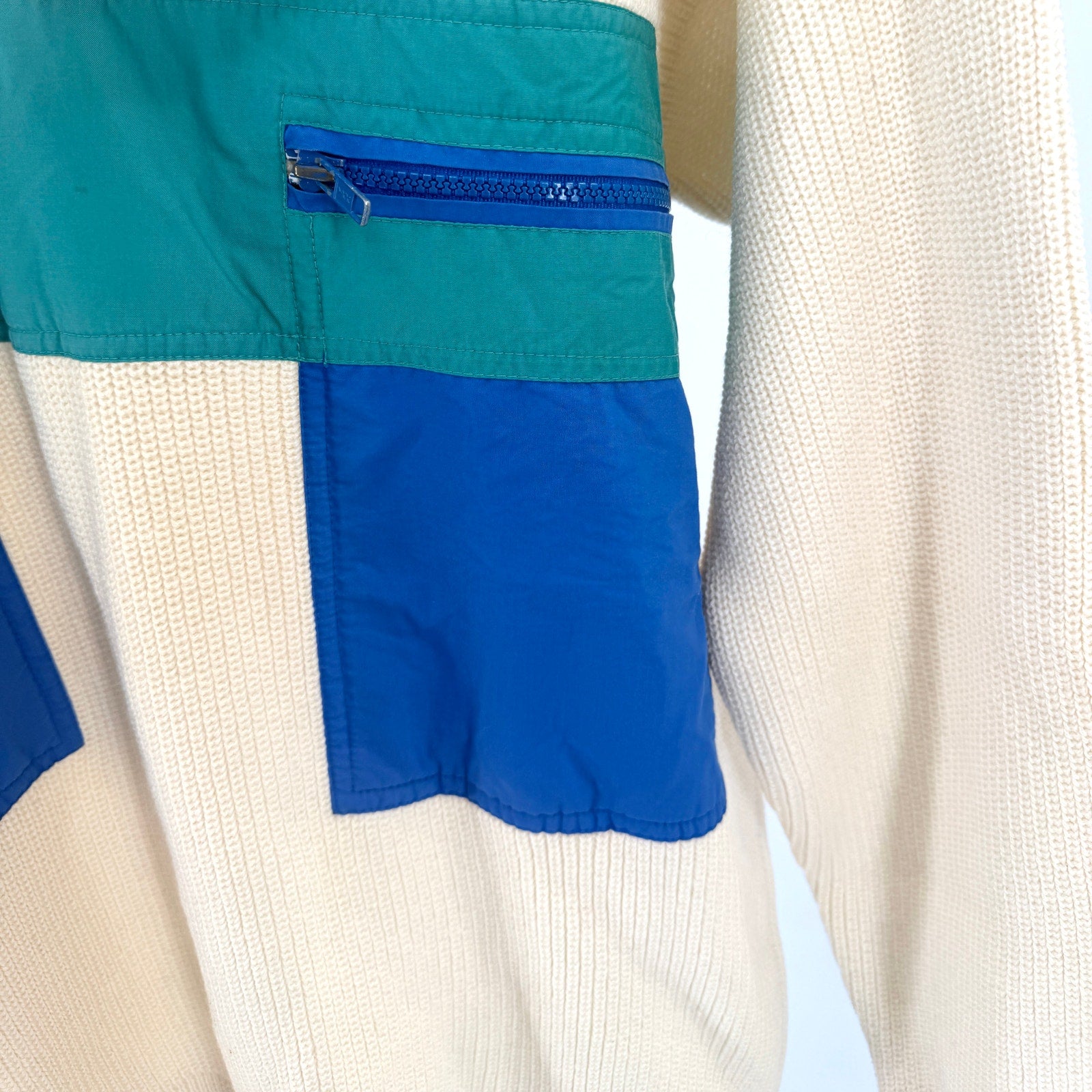 Vintage 90s Silvy Tricot Cream 100% Pure Wool Colorblock Ski Quarter Zip Sweater