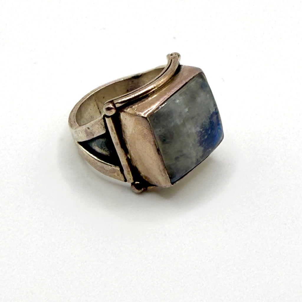 Vintage 90s Yuma Blue Moonstone Sterling Silver Stamped Boho Statement Ring