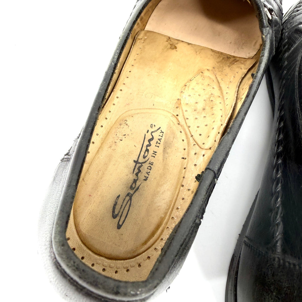 Vintage 90s Santoni Black Genuine Leather Snake Embossed Tassel Loafers