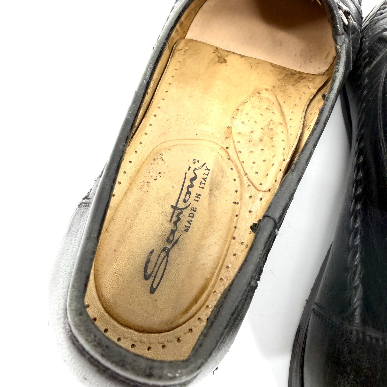 Vintage 90s Santoni Black Genuine Leather Snake Embossed Tassel Loafers