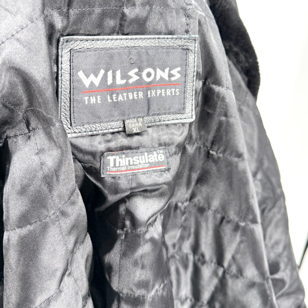 Vintage 90s Wilsons Genuine Leather Faux Fur Hooded Winter Parka Coat