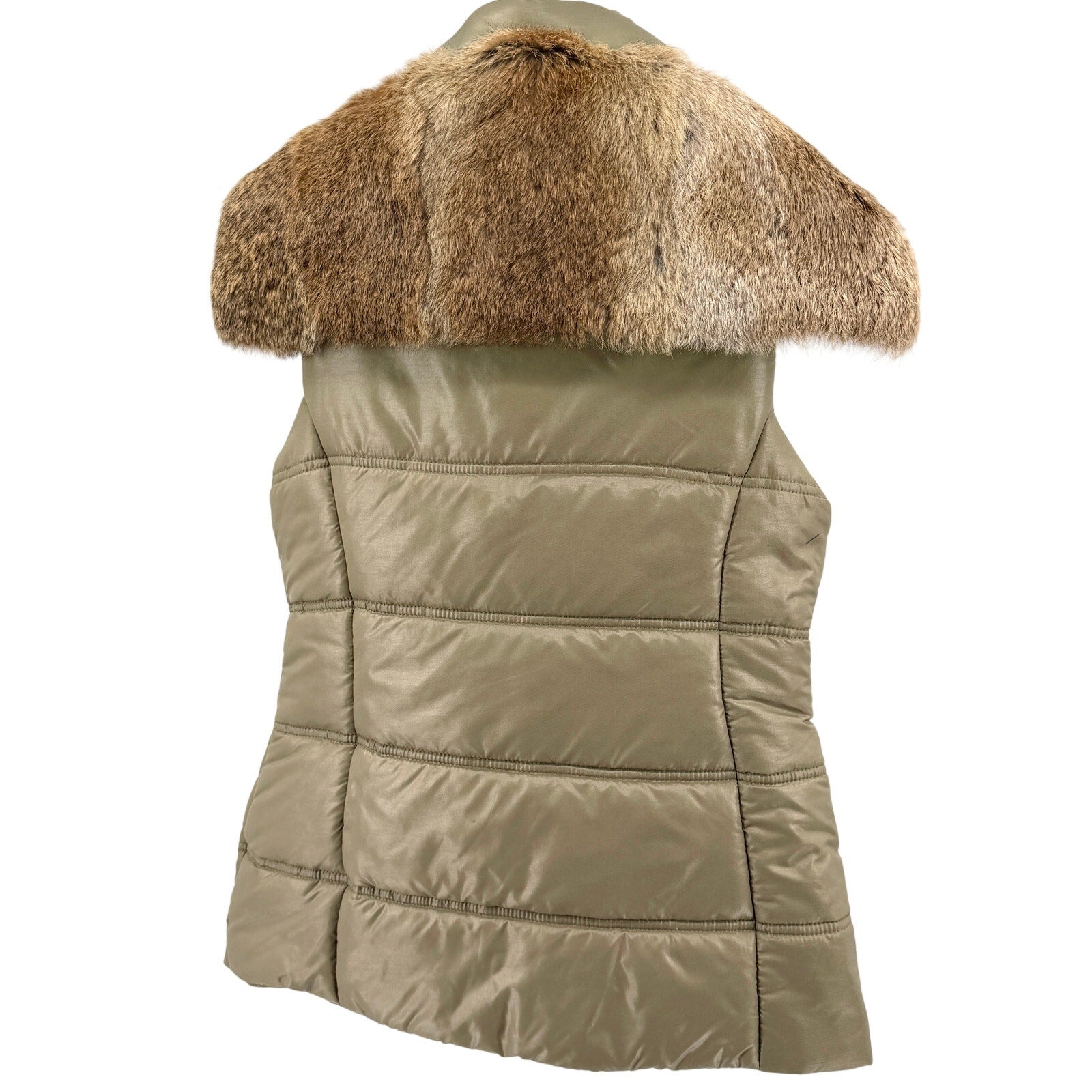 Vintage Y2K Daslu Olive Rabbit Fur Collar Puffer Vest