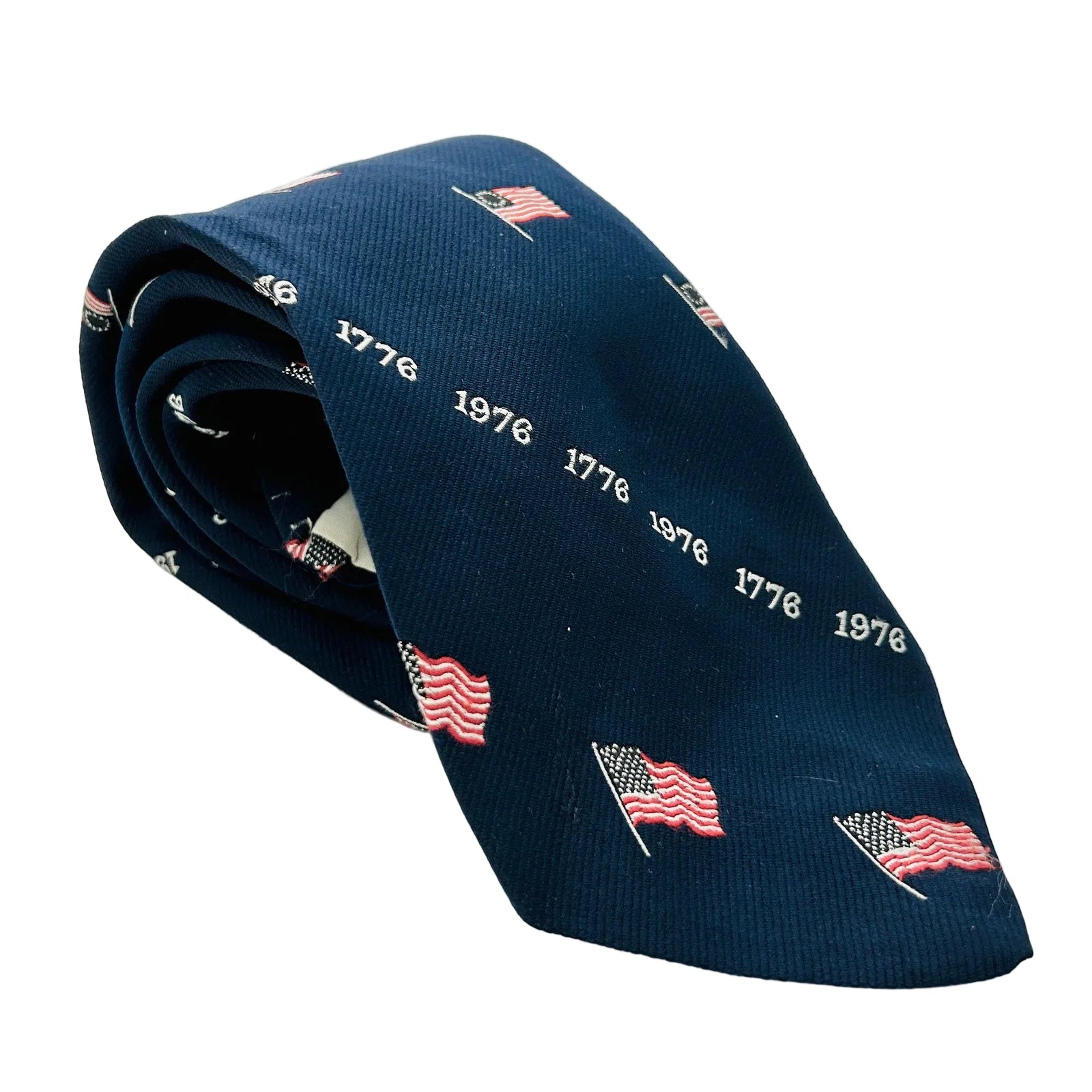 Vintage 70s Navy Blue Bicentennial 1776 1976 Polyester Necktie