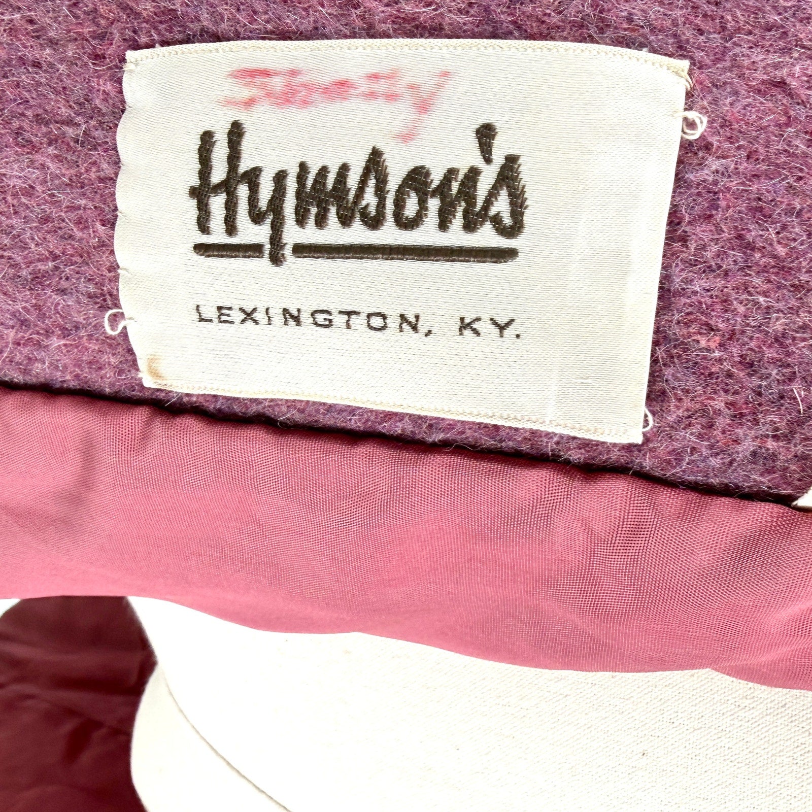 Vintage 70s Hymson's Mauve Purple 100% Wool Hooded Toggle Belted Coat