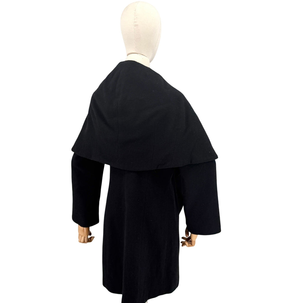 T Tahari Black Draped Cape Collar Open Front Coat