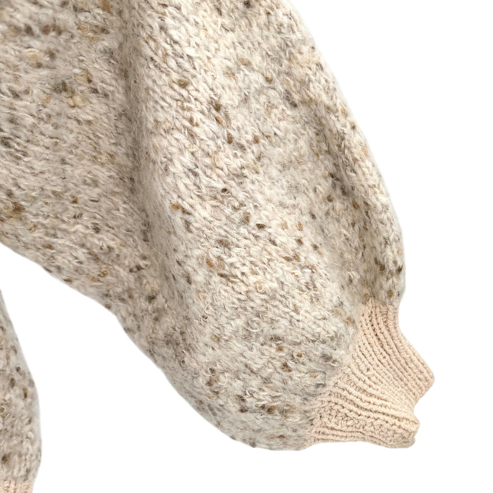 Vintage 80s Handmade Cream Beige Chunky Turtleneck Balloon Sleeve Sweater