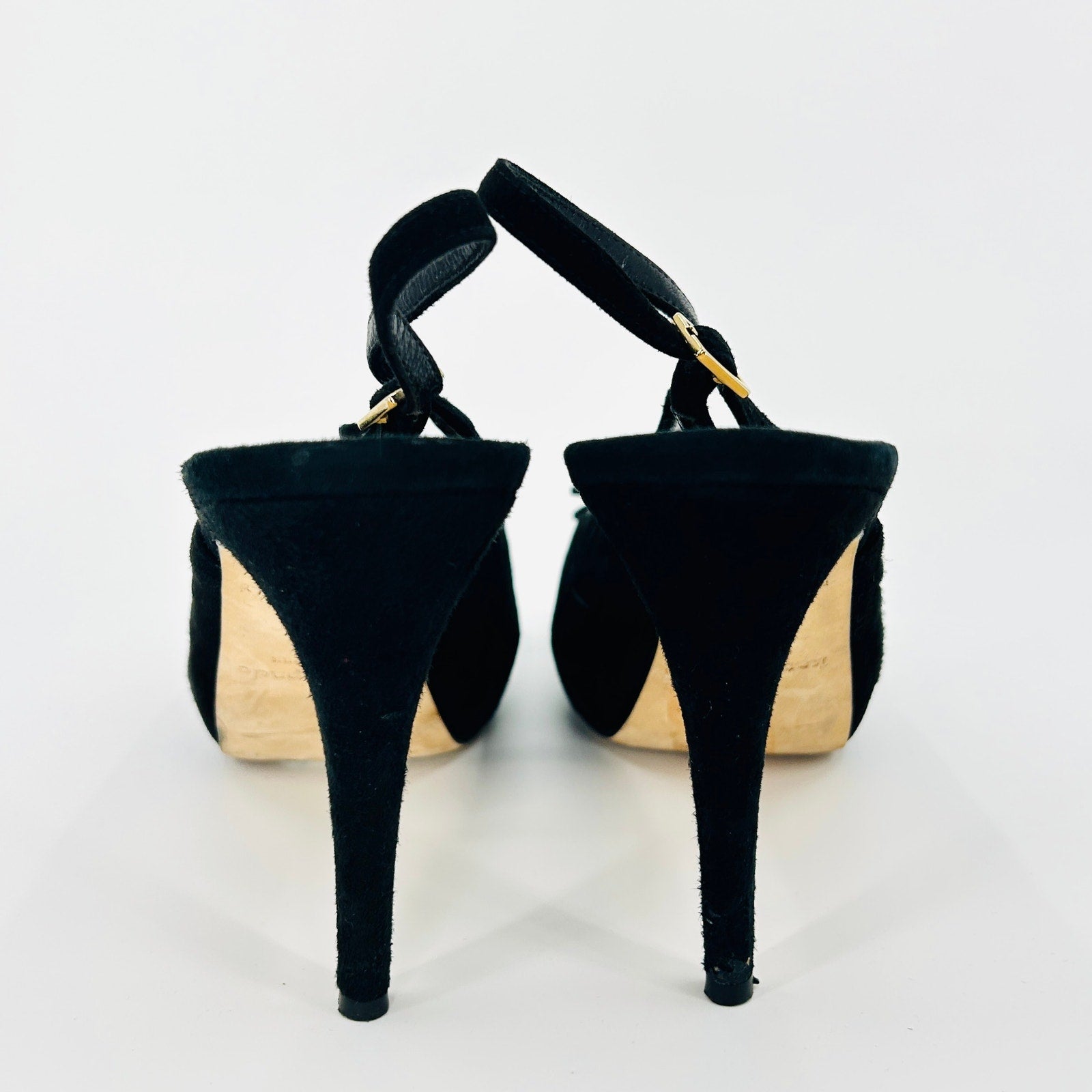 Kate Spade Black Genuine Suede Leather Rosette Platform Slingback Heels