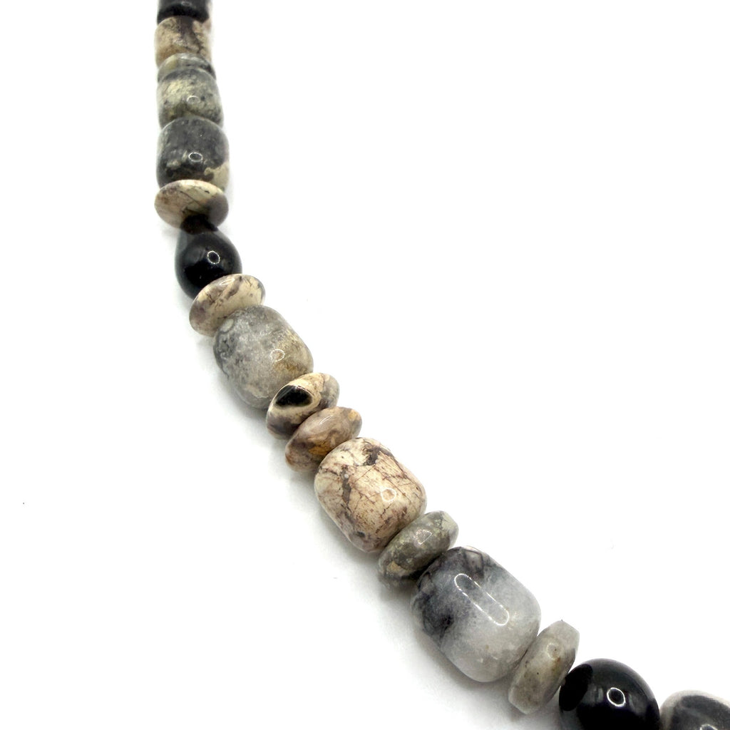 Vintage 90s Sun Silver Co Sterling Onyx Jasper Southwestern Beaded Necklace