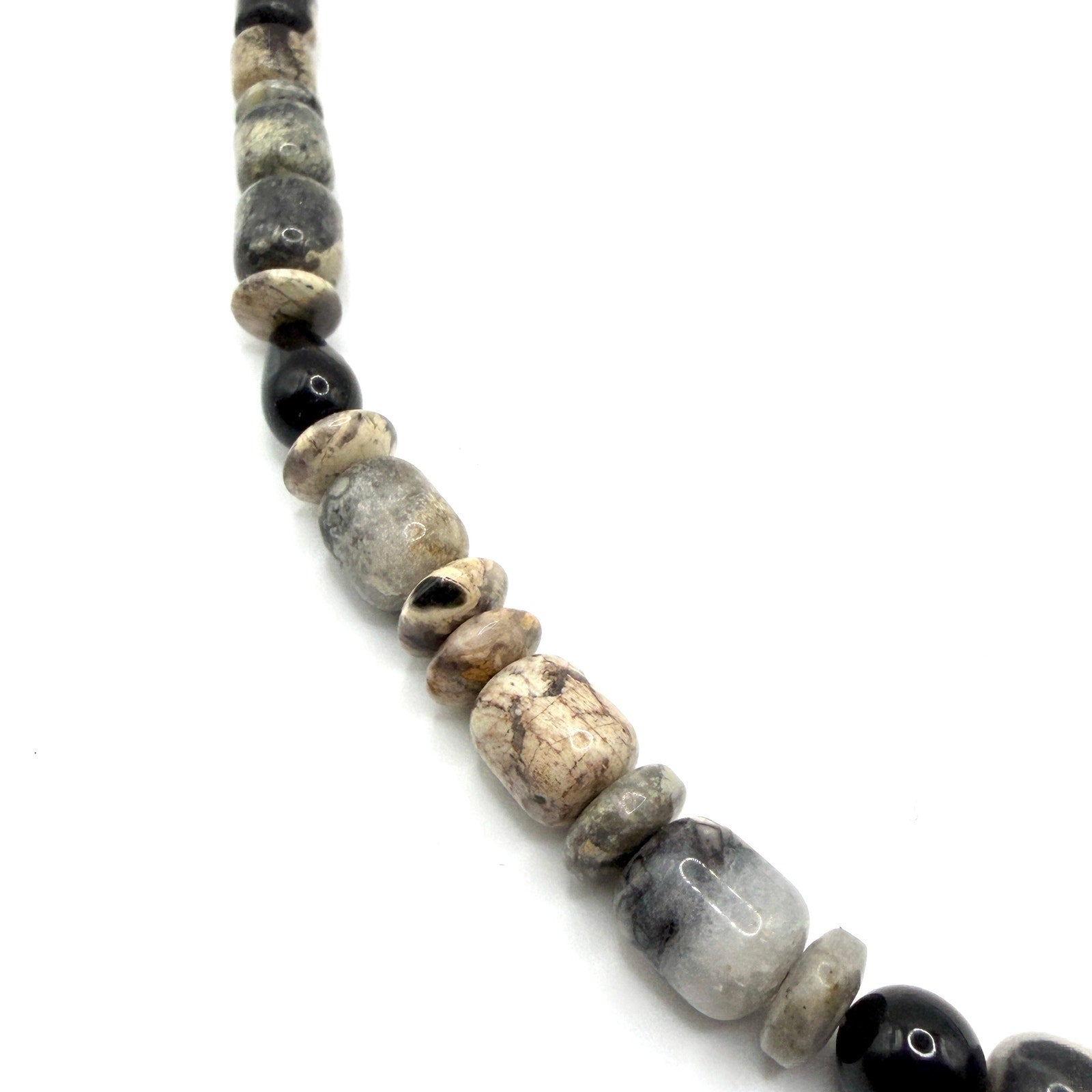 Vintage 90s Sun Silver Co Sterling Onyx Jasper Southwestern Beaded Necklace