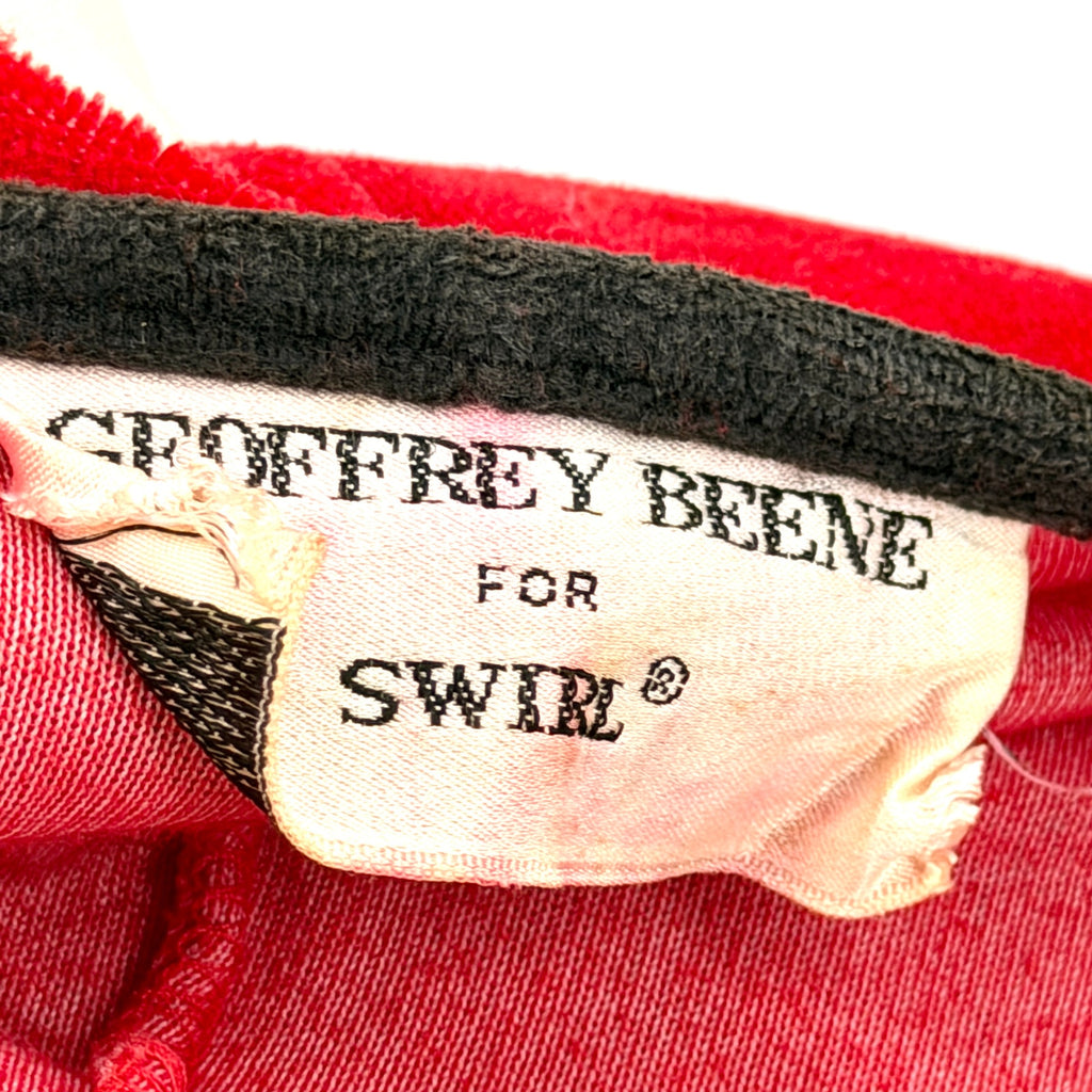 Vintage 70s Geoffrey Beene Swirl Red Velour Zip Front House Coat
