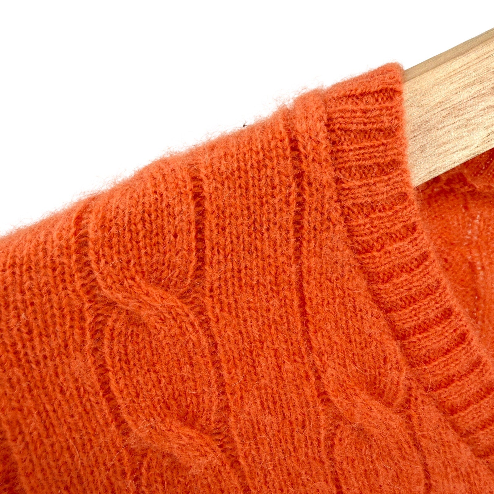 Just Cashmere by Forte Orange Sherbet 100% Cashmere Cable Knit V-Neck Sweater