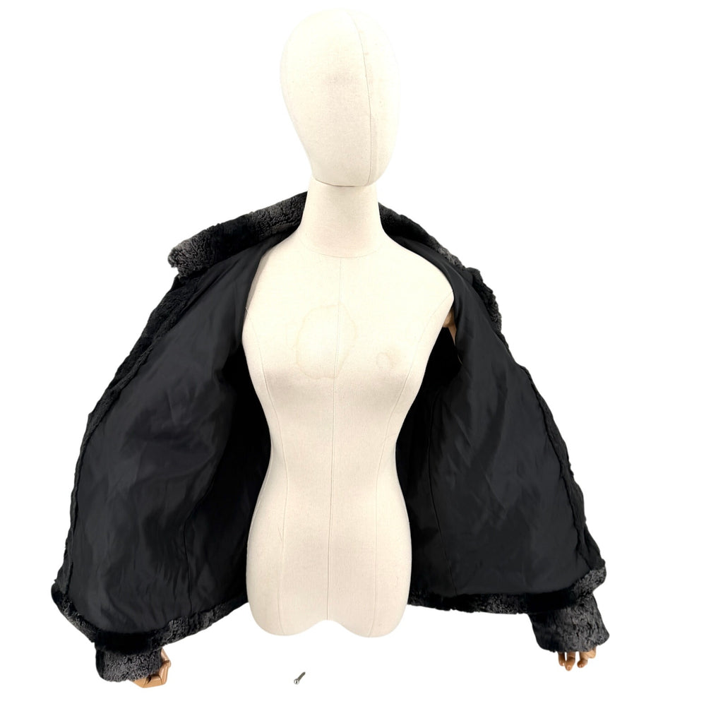 Betsey Johnson Black Gray Soft Shaggy Glam Coat Faux Fur Jacket