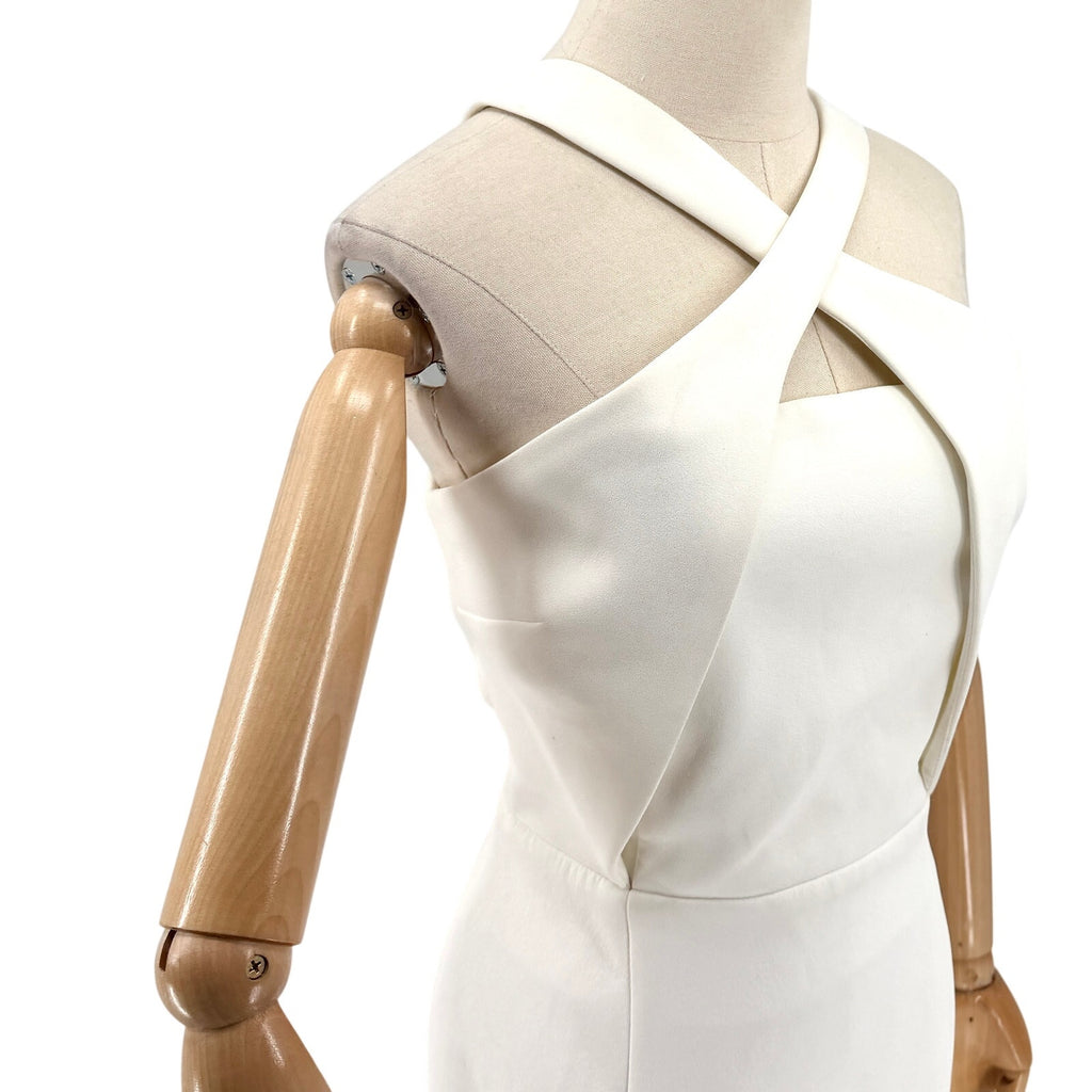 Nicholas White Bonded Crepe Crossover Cutout Midi Cocktail Dress