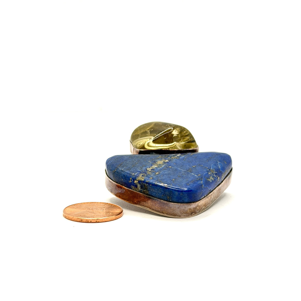 Vintage 90s Stamped Gale Self Choctaw Sterling Silver Lapis Citrine Pendant