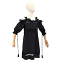 Gracia Black 100% Cotton Lace Cold Shoulder Ruffle Dress