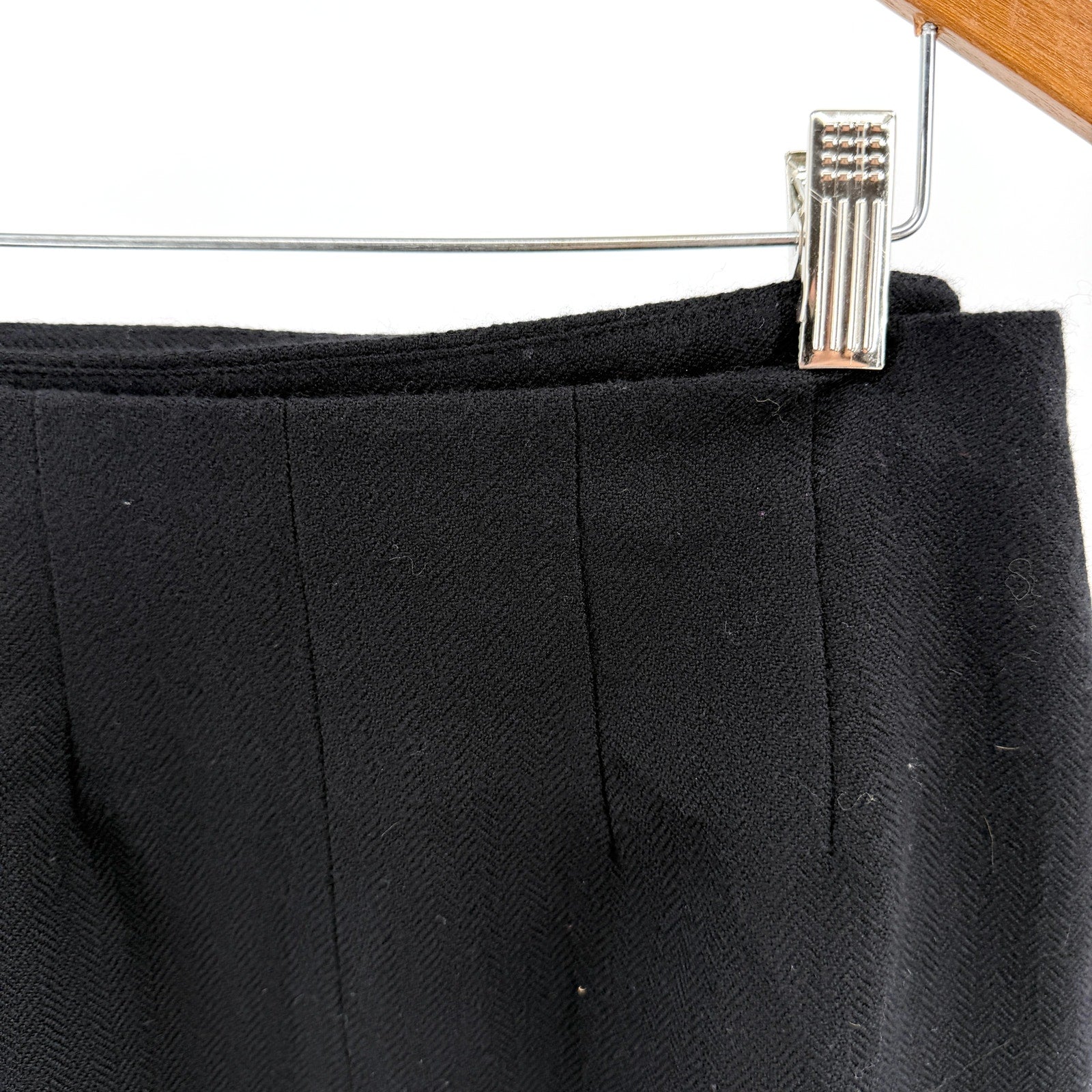Vintage 90s David N Black Gray 100% Wool Fringe Wrap Midi Skirt