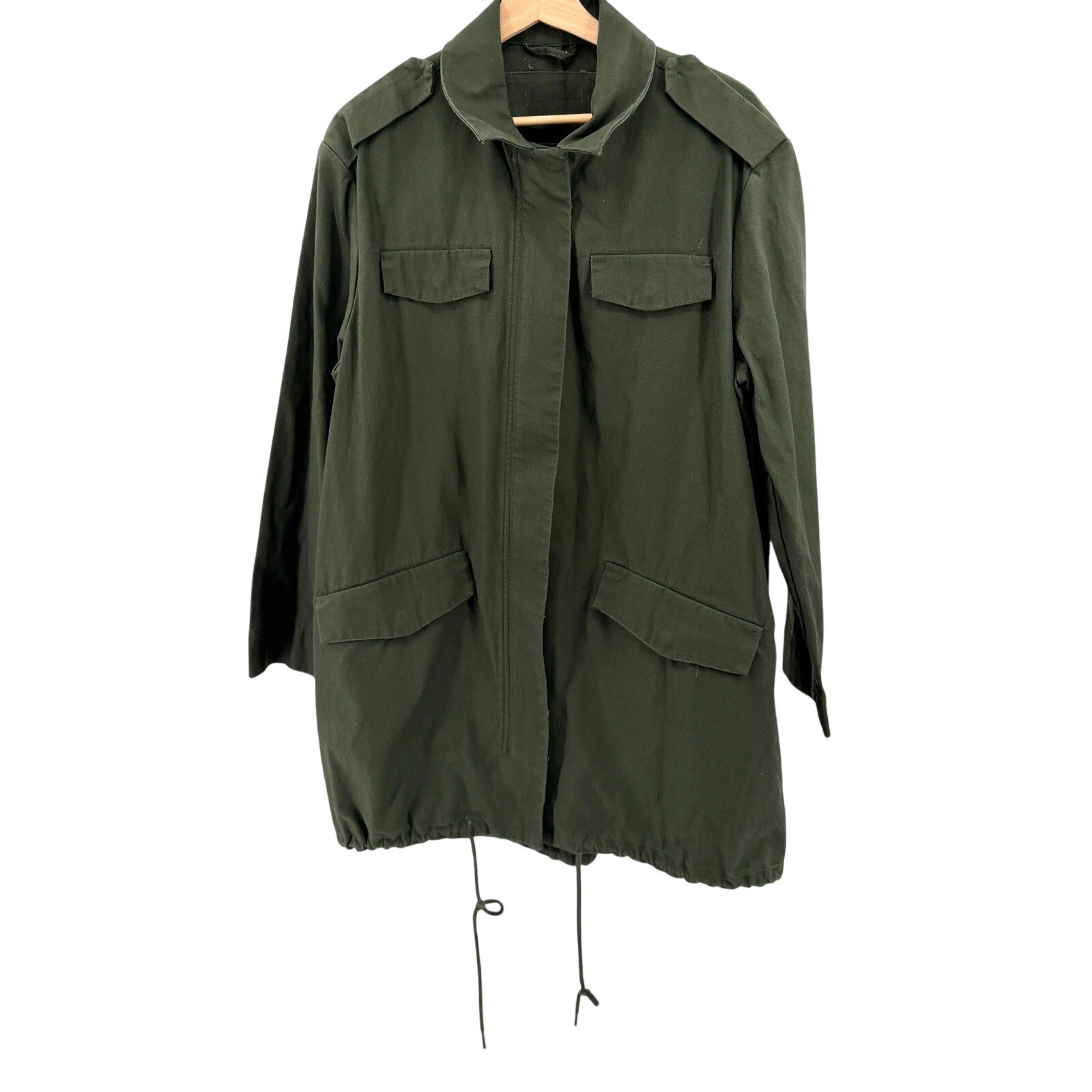 Custom Army Green I Do Care Stencil Slogan Utility Jacket
