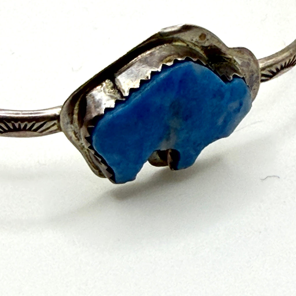 Vintage 90s Silver Cloud Inc Sterling Silver Denim Lapis Buffalo Cuff Bracelet