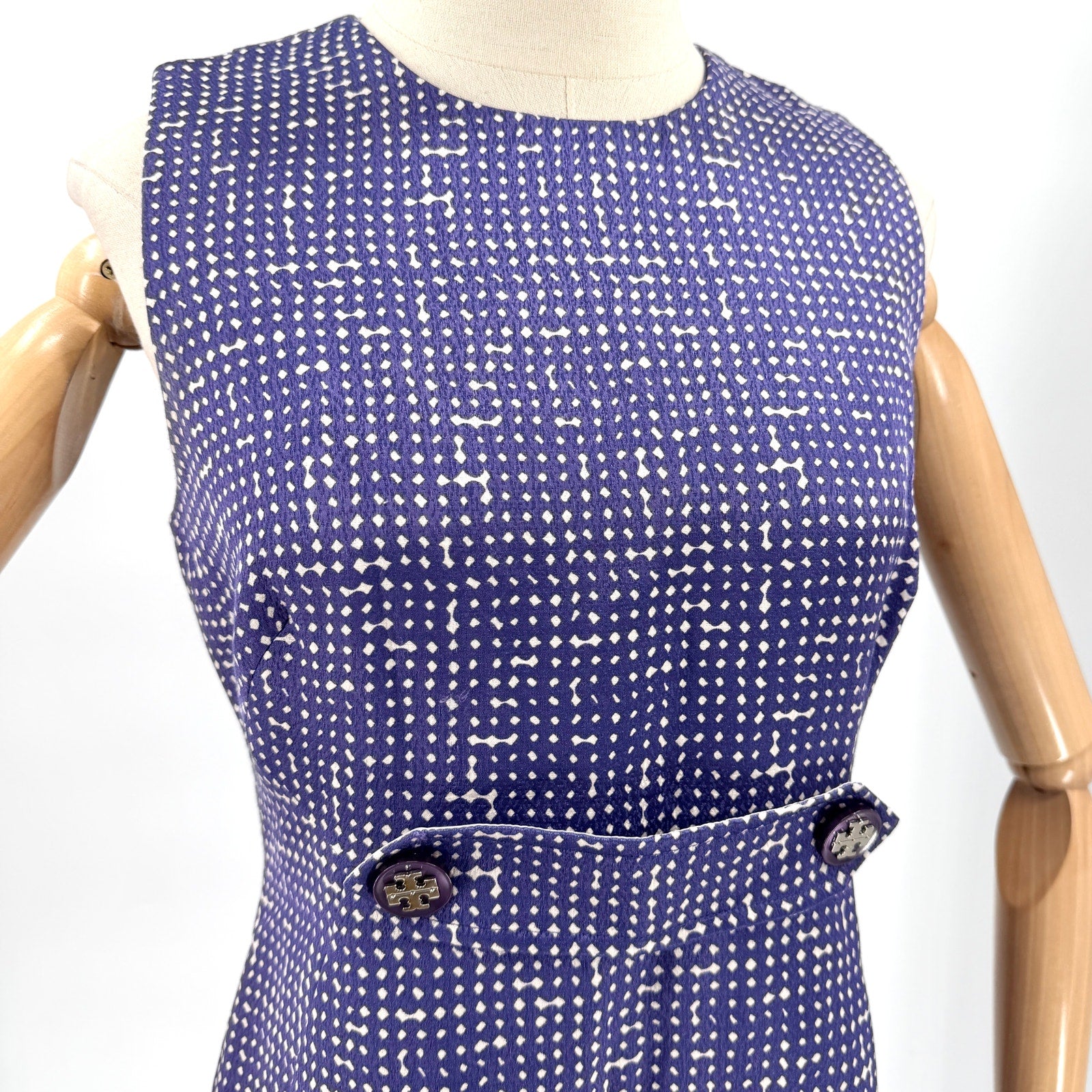Tory Burch Purple Geometric Mod Sleeveless Pockets Mini Dress