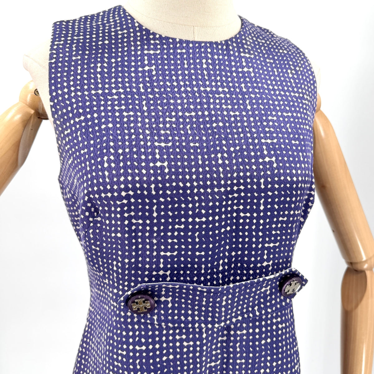 Tory Burch Purple Geometric Mod Sleeveless Pockets Mini Dress