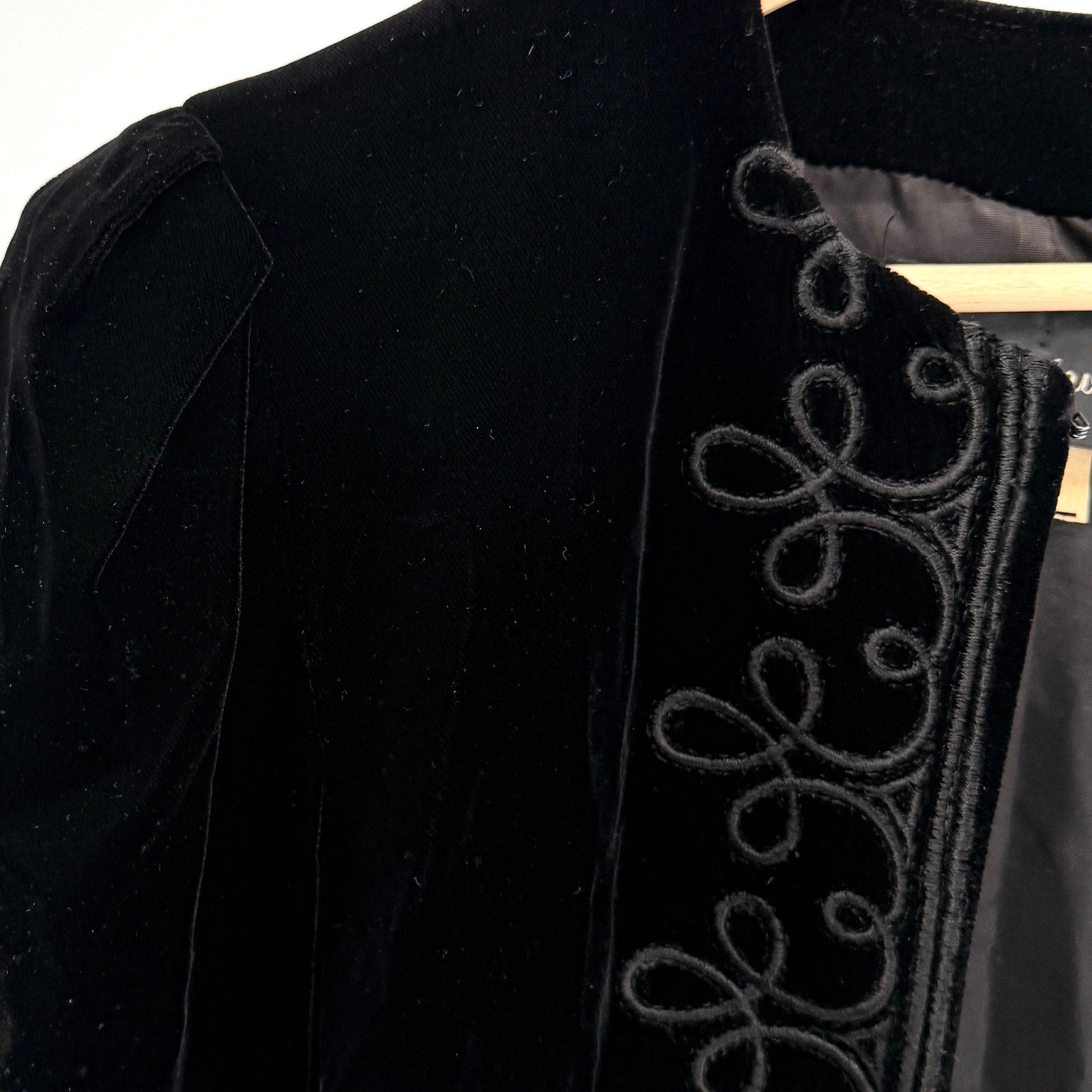 Vintage 80s Courtwell Black Soutache Embroidered Velvet Bolero Cropped Jacket