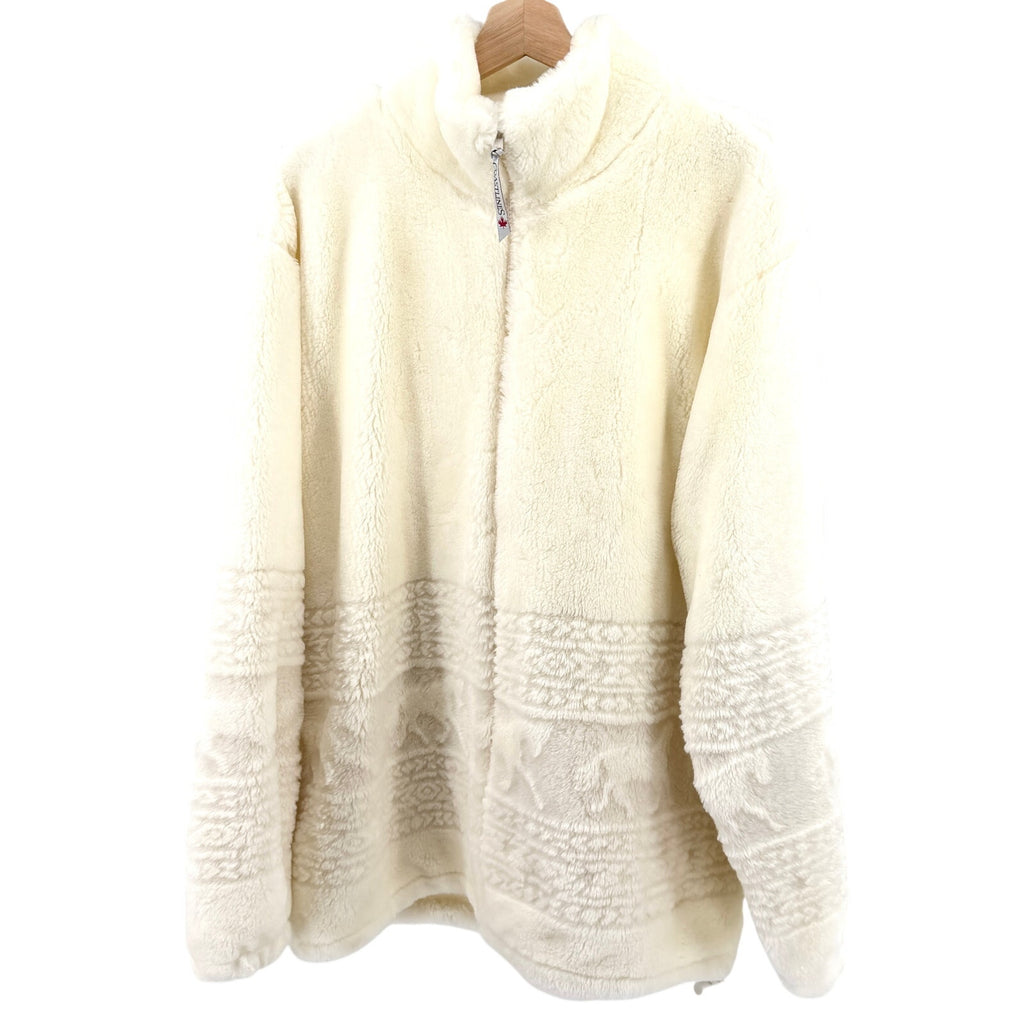 Vintage 90s Coastlines Cream Faux Fur Fair Isle Sheared Horse Zip Up Jacket